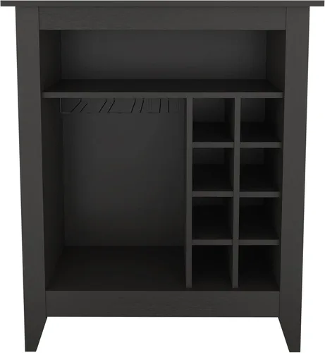 Miniatura 5 de Armario de bar de vino con 8 cubos de vino y portavasos, gabinete de madera para vino para licor y vasos, aparador retro con estantes abiertos