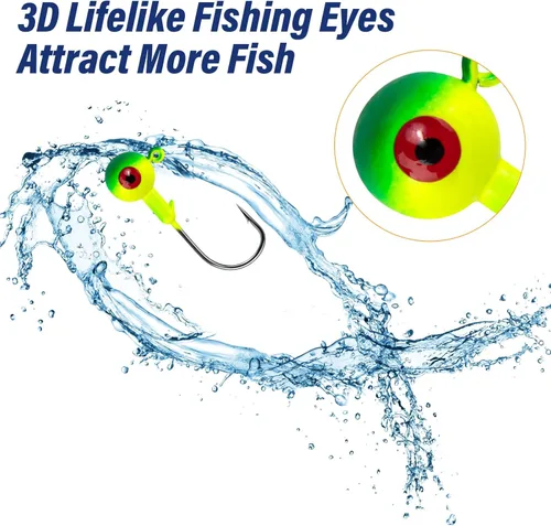 Miniatura 2 de Alwonder Paquete de 10 cabezas redondas de pesca, ganchos de róbala de lubina, ojos 3D, acero de alto carbono, 1/8-1/2 onzas, cabeza de plantilla
