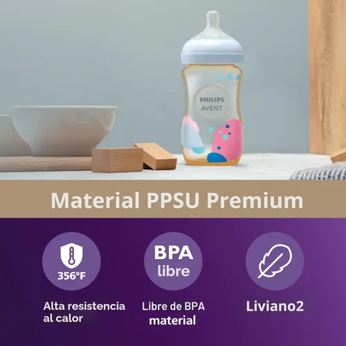 Miniatura 2 de Philips Avent Biberones naturales de PPSU con pezones de flujo medio (flujo 3), 9 onzas, con decoración, paquete de 2, SCY943/02