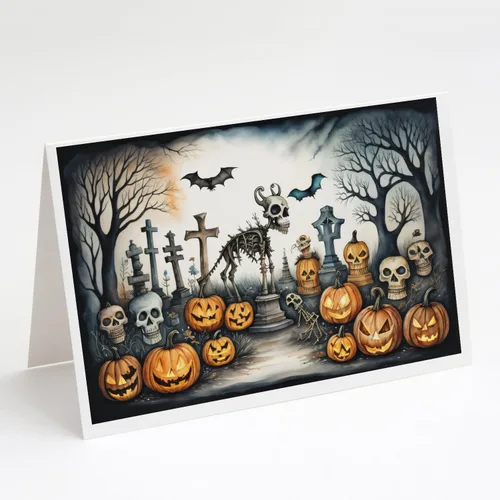Miniatura 44 de Caroline's Treasures DAC2223GCA7P - Tarjetas de felicitación y sobres de Halloween espeluznantes de gato negro, paquete de 8 tarjetas en blanco