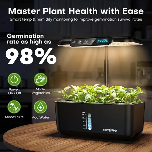 Miniatura 3 de Ahopegarden Sistema de cultivo hidropónico Jardín de hierbas: kit de jardín interior de 10 cápsulas con luz LED de cultivo y pantalla inteligente