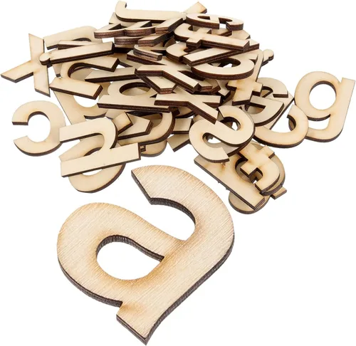 HOMSFOU Letras de madera del alfabeto en minúsculas sin terminar letras artesanales de madera de 1.96 x 1.18 pulgadas, decoración de letras para