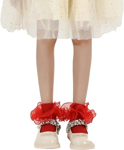 Miniatura 4 de Dicry Calcetines de doble encaje con volantes grandes para bebés y niños pequeños