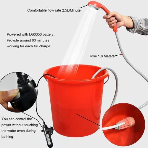 Miniatura 5 de 2019 Ducha portátil para campamento, bomba de ducha compacta con batería recargable USB desmontable, cabezal de ducha de mano al aire libre