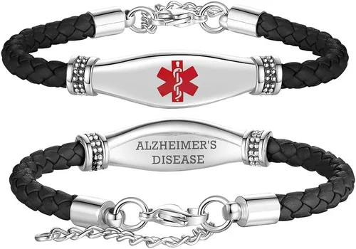 LinnaLove Pulseras de alerta médica para mujeres, hermosas pulseras de cuero femenino para identificación médica con grabado gratuito