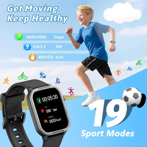 Miniatura 4 de Reloj inteligente para niños para niño niña, relojes para niños con 19 modos deportivos, frecuencia cardíaca, monitor de sueño, podómetro