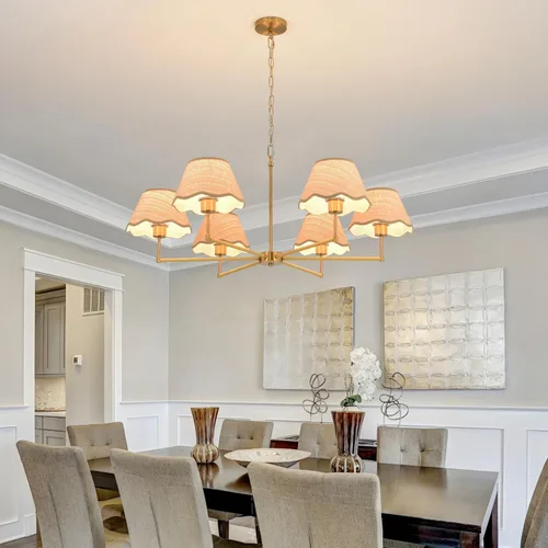 Miniatura 2 de Candelabro de ratán bohemio de 6 luces de 39 pulgadas, lámpara colgante de ratán con pantalla tejida a mano, altura ajustable, lámpara de comedor