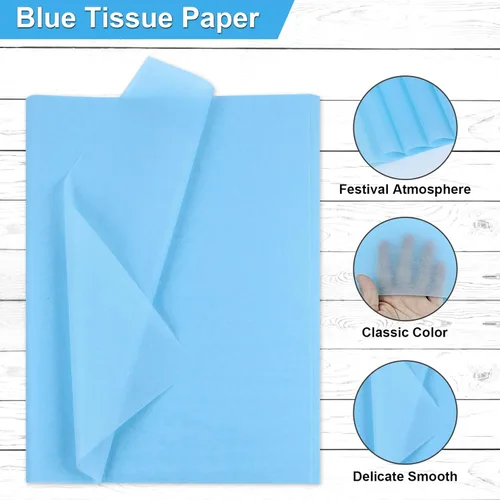 Miniatura 4 de Papel de seda azul claro, 80 hojas de papel de seda azul claro para envolver a granel de 14 x 20 pulgadas, papel de seda azul para bolsa de regalo