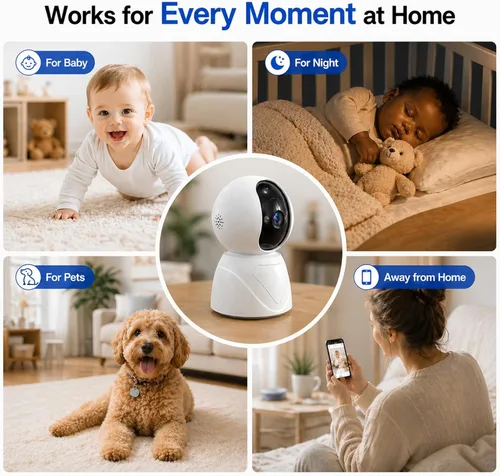 Miniatura 9 de Cámara de Seguridad Interior Panorámica/Inclinable de 3MP, WiFi 5G Cámaras Domésticas Giratorias 360° para Monitor de Bebé/Cámara de Mascotas