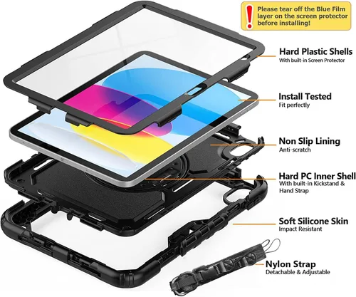 Miniatura 3 de Sibeitu Funda resistente para iPad (A16) de 11ª/10ª generación para el trabajo de 10.9 pulgadas 2025/2022 con protector de pantalla, protección