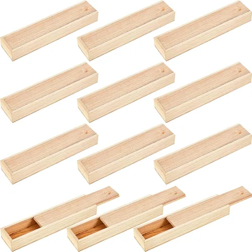 Suzile 12 cajas de madera sin terminar con tapa deslizante de 9 x 2.2 x 1.2 pulgadas, caja pequeña de madera para lápices, caja de regalo para