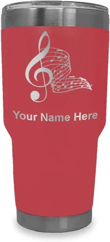 Miniatura 23 de LaserGram Vaso aislado al vacío de 20 onzas, notas musicales, grabado personalizado incluido (negro)