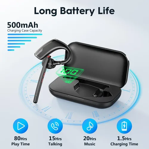 Miniatura 2 de New Bee Auriculares Bluetooth, auricular Bluetooth inalámbrico para teléfono celular con estuche de carga de 500 mAh, 80 horas de reproducción V5.2