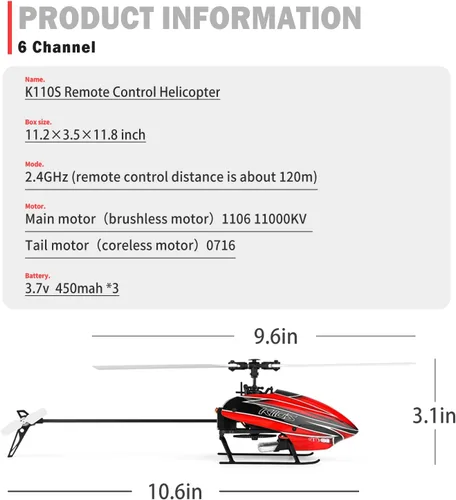 Miniatura 3 de CKYSCHN WLtoys K110S XK Helicóptero RC sin escobillas 6CH, 2.4G Helicóptero de control remoto para adultos - Helicóptero de vuelo invertido 3D
