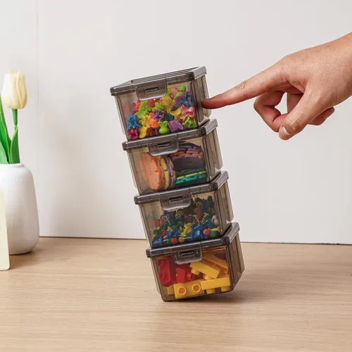 Miniatura 4 de Paquete de 10 recipientes pequeños de plástico con tapas, cajas de almacenamiento apilables transparentes y organizadores para organizador