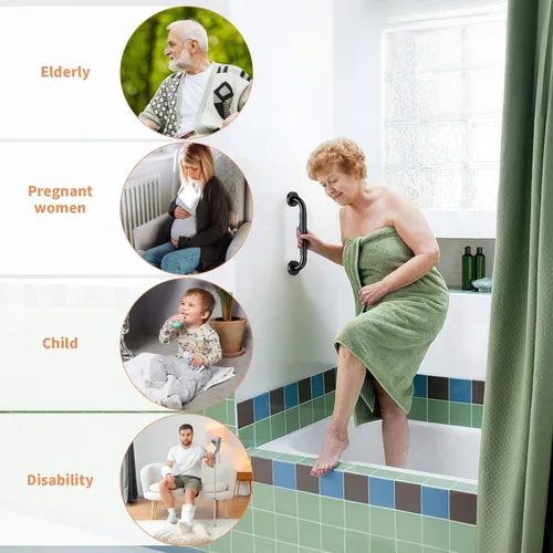 Miniatura 6 de ZUEXT - Paquete de 2 barras de agarre para ducha negras de 12 pulgadas con agarre de goma antideslizante, barra de agarre de baño de acero Caucho