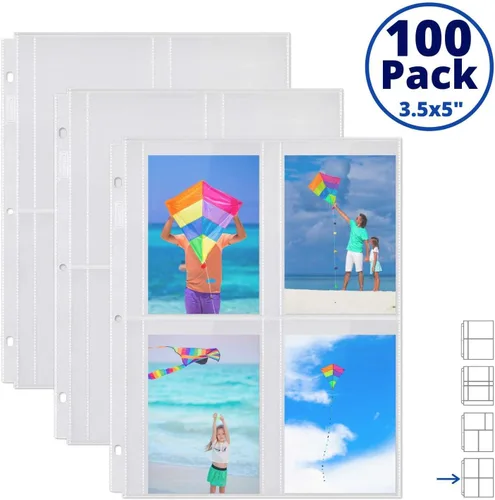 Miniatura 7 de Dunwell - Recambios para fundas de fotos, 3 anillas, bolsillos transparentes para fotos con ranuras para notas, capacidad para fotos de 5 x 7 x 6