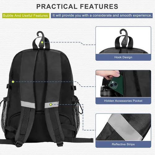 Miniatura 6 de UNIHIMAL Bolsa de Tenis Mochila de Tenis para Hombres y Mujeres, Gran Capacidad Contiene 2 Raquetas con Compartimento Ventilado para Zapatos y Negro