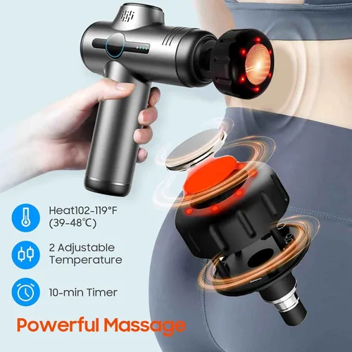Miniatura 5 de Pistola de masaje con calor, mini masajeador de mano para el hogar y los viajes, silenciosa, ligera y portátil, potente herramienta de masaje Gris