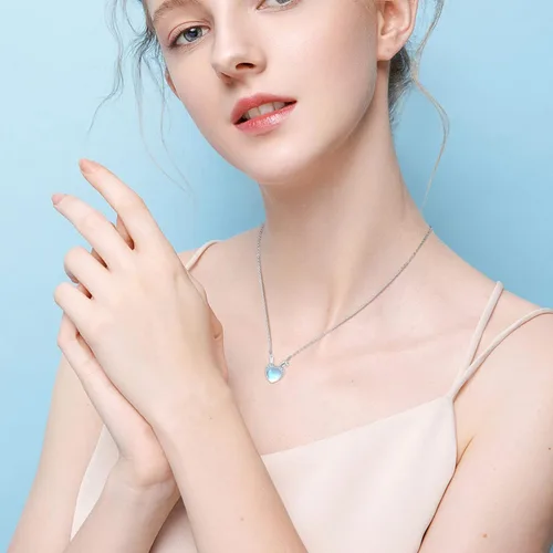 Miniatura 3 de CUOKA MIRACLE Collar de piedra de luna, plata de ley 925, luna y corazón en forma de estrella, collar de piedra lunar sintética arco iris, cadena