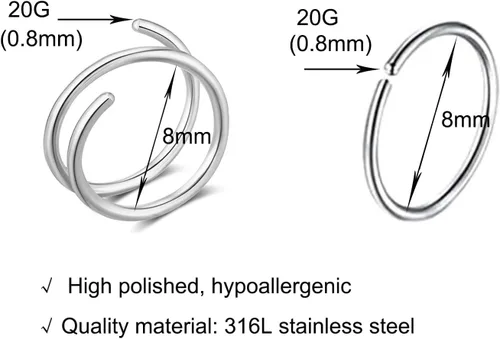 Miniatura 4 de Aretes de aro dobles para piercing individual, aretes dobles para un agujero dorado, piercing falso de plata, piercing doble de cartílago hecho a