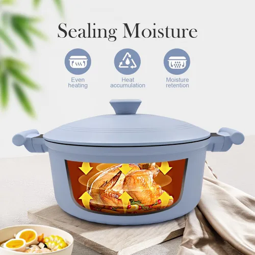 Miniatura 2 de Olla de horno holandés ligera de 4.5 cuartos de galón con tapa, horno holandés de aluminio antiadherente, olla de cocina para estofados y freír