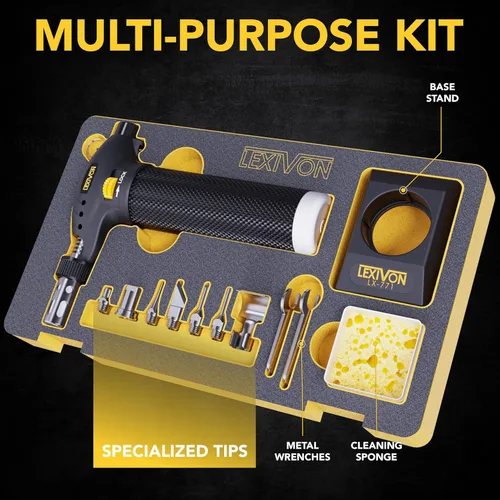 Miniatura 2 de LEXIVON Kit multifunción de antorcha de butano Estación de soldadura de autoencendido, prémium, con llama ajustable Grado Profesional