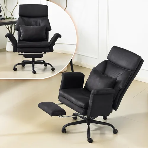 VINGLI Silla de oficina alta reclinable de 100 a 130° con reposapiés y reposabrazos ajustables, silla ergonómica cruzada con ruedas y reposacabezas,