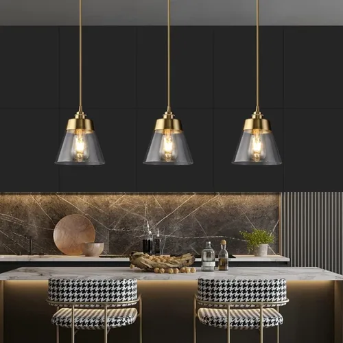 Miniatura 6 de Lámpara colgante con pantalla de vidrio, lámpara colgante de latón con acabado dorado, lámpara colgante de techo ajustable para mesita de noche