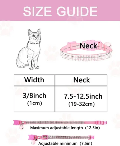 Miniatura 7 de Olmoony - Collares de gato con campana, collar ajustable para gatito, collar de gato para niñas y gatos con diamantes de imitación de terciopelo