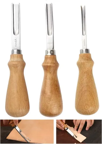 Juego de herramientas de biselado de borde de cuero, biselador de borde de cuero de boca ancha, biselador de borde de cuero con mango de madera,