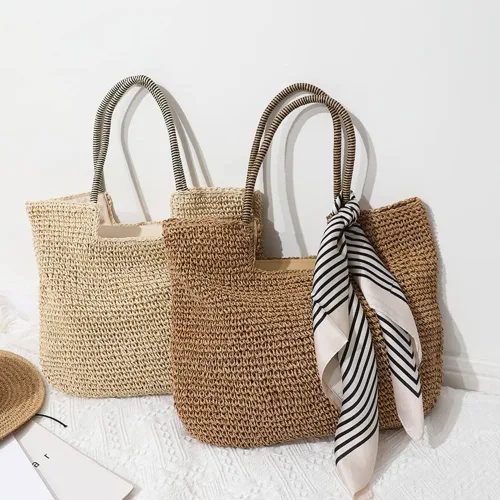 Miniatura 7 de Rejolly Bolso de mano de paja para mujer, para playa, verano, vacaciones, estilo bohemio, de ratán, bolso grande de hombro tejido