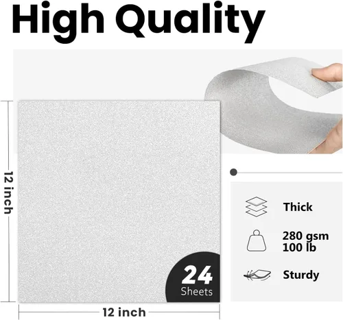 Miniatura 2 de Cartulina plateada de doble cara 12x12 para Cricut - Goefun 24 hojas de cartulina 12x12, 280 g/m² Papel plateado de 100 LB para manualidades