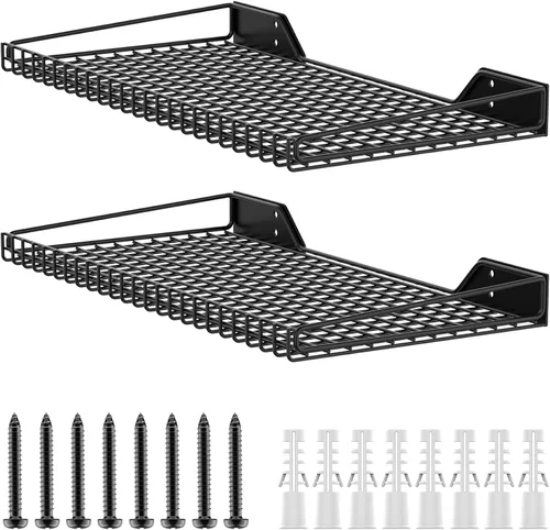 Miniatura 8 de WALMANN Paquete de 2 estantes de pared de garaje, estantes de almacenamiento de pared de 23.5 x 12 pulgadas para garaje, armario, lavandería, Negro