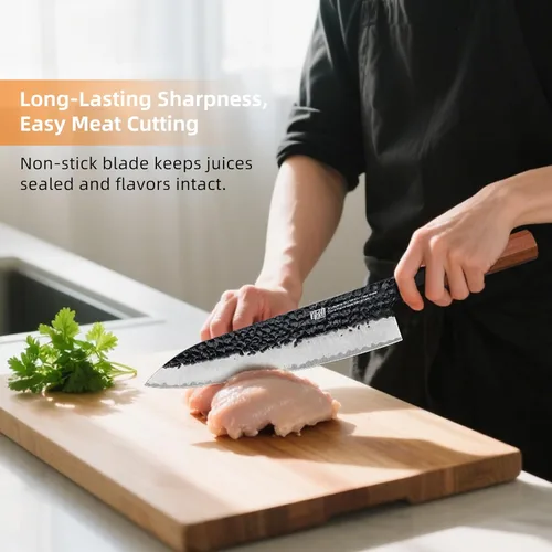 Miniatura 5 de FINDKING Dynasty Series - Cuchillo de chef japonés, cuchillo de cocina profesional, hoja de acero de alto carbono 9Cr18MoV, mango octogonal