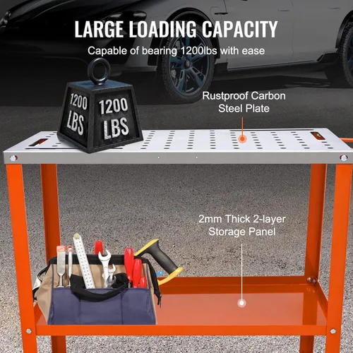 Miniatura 3 de VEVOR Mesa de soldadura de 36 x 18 pulgadas, capacidad de carga de 1200 libras, mesa de trabajo de soldadura de acero con ruedas, banco de trabajo