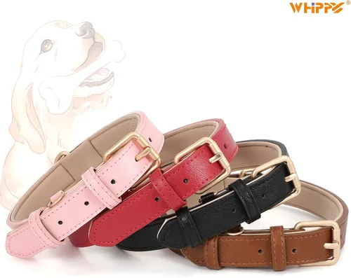 Miniatura 6 de WHIPPY Collar de cuero para perro pequeño y mediano, ajustable, suave, transpirable, de cuero, acolchado, con hebilla de aleación, resistente al