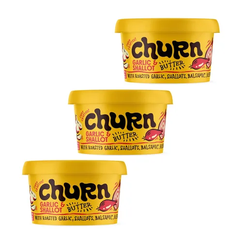 Churn Mantequilla de ajo y chalota, mantequilla saborizada mezclada con mantequilla orgánica alimentada con pasto (5.5 onzas, paquete de 3), sin