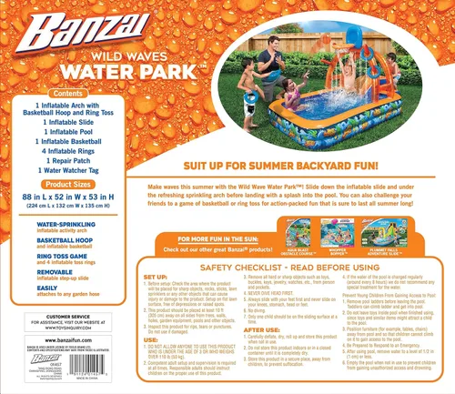 Miniatura 3 de BANZAI Wild Waves Water Park, longitud: 88 pulgadas, ancho: 52 pulgadas, altura: 53 pulgadas, juguete inflable para salpicaduras de agua en el patio