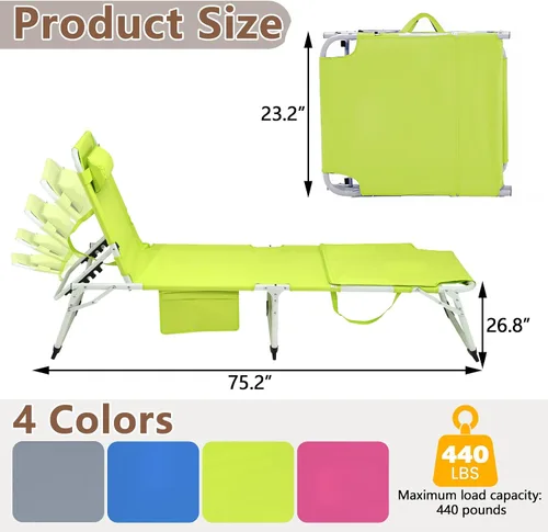 Miniatura 2 de Silla de bronceado resistente 3 en 1 con orificio para la cara, ajustable de 5 posiciones, sillas tumbonas plegables portátiles que se reclinan