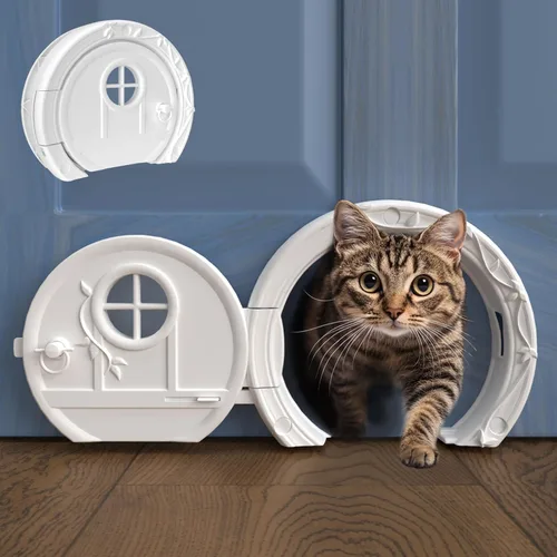 Gnome® Puerta para gatos para puertas interiores, elegante y funcional sin solapa, con cerradura y fácil instalación, espaciosa puerta grande para