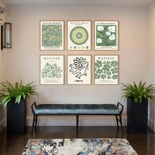 Miniatura 5 de Iknostine Juego de 6 impresiones artísticas de pared de artistas famosos Matisse abstractas de color verde, póster estético en lienzo con diseño