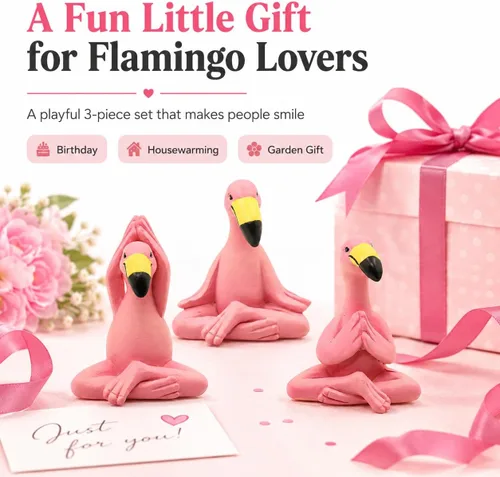 Miniatura 3 de Goodeco Mini figuras de flamenco de yoga de 2.4 pulgadas, pequeños regalos caprichosos Kawaii Pink Flamingo Decoración de escritorio, juego de 3