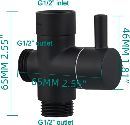 Miniatura 5 de CIENCIA Válvula desviadora de brazo de ducha de 3 vías de latón G 1/2 para ducha de mano, piezas negras, DSF007C