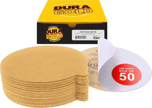 Miniatura 20 de Dura-Gold Discos de lija PSA dorados de 6 pulgadas de alta calidad, grano 400, caja de 50 unidades, papel de lija autoadhesivo para lijadora DA