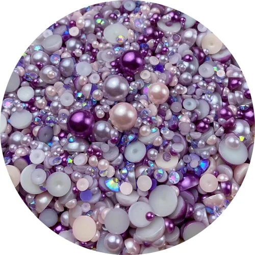 Miniatura 14 de Mezcla de perlas planas y diamantes de imitación, 2.16 oz de diamantes de imitación de resina semiredondas para manualidades, 0.116 in - 0.394 in