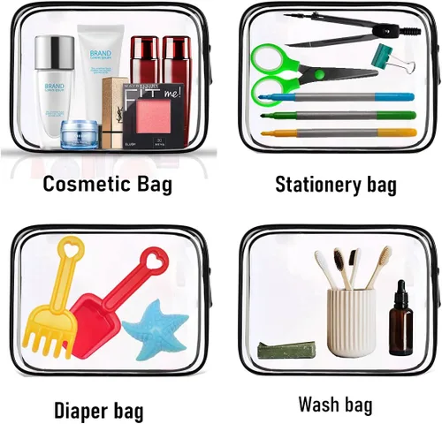 Miniatura 6 de Paquete de 4 bolsas de cosméticos transparentes para viajes, bolsa de maquillaje aprobada por la TSA, compatible con aerolíneas de aeropuerto