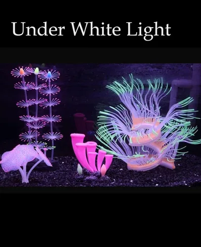 Miniatura 4 de ZtohPyo 4 piezas de decoración de pecera de acuario con efecto brillante, adorno artificial de silicona brillante, plantas de arrecife de coral
