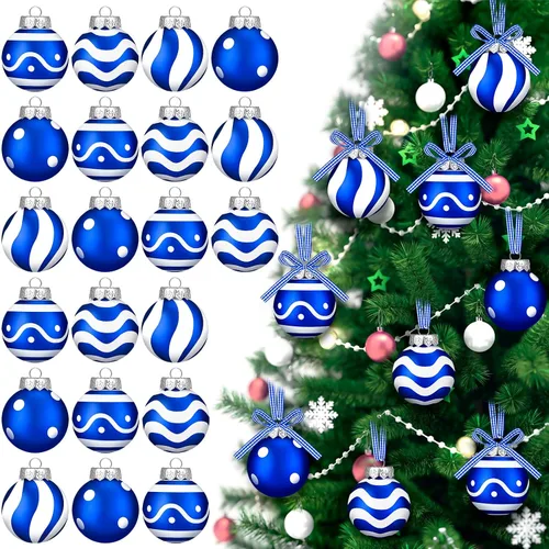 Miniatura 9 de Chuangdi 24 piezas Adornos de bola de Navidad para árbol, decoraciones de árbol de Navidad en negro y blanco, adornos modernos de bola colgante