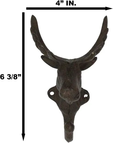 Miniatura 4 de Ebros Gift Paquete de 2 ganchos de pared de hierro fundido, estilo vintage, estilo occidental, rústico, con cabeza de alce, para colgar en la pared